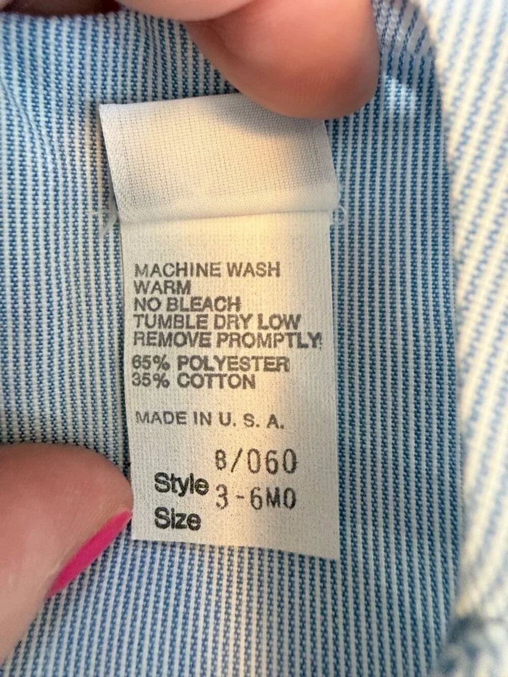 Vintage Bryan Baby Boy Seersucker Jon Jon Romper 3-6M Blue Stripe Tool Embroider